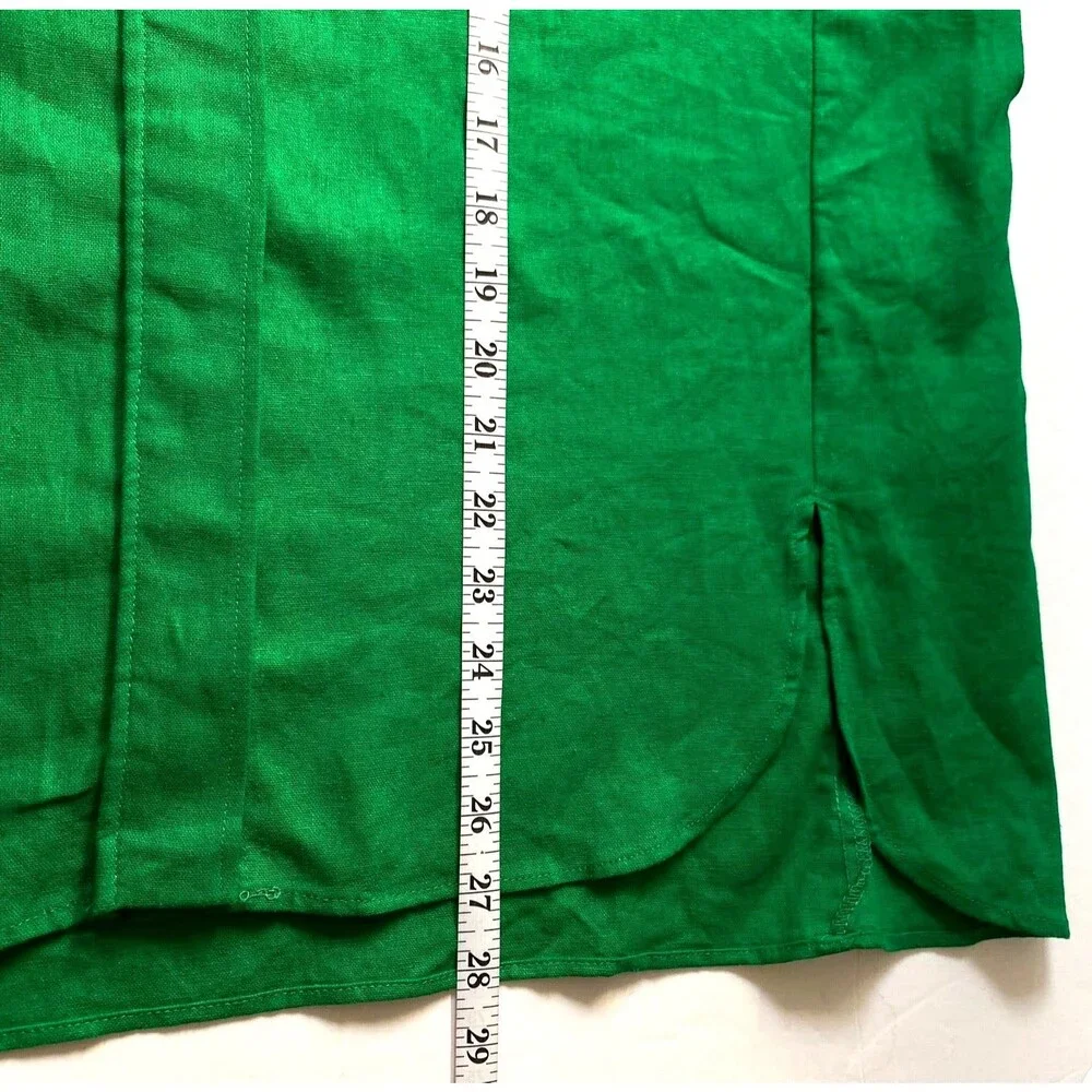 Zara Linen Blend Shirt Women M Shamrock Green 3/4 Kimono Sleeve Button Down NWOT - Picture 14 of 16